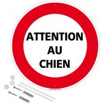 Attention au chien panneau de signalisation rond en aluminium pr�perc� avec kit de fixation complet - ...