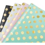 Papier cadeau, lot de 4 papier d'emballage d'or motif en points pour anniversaire, vacances, mariage, ...