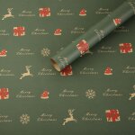 Papier cadeau kraft de no�l 75 x 50 cm, �cologique, motif rennes verts, 5 pi�ces