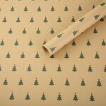 Papier cadeau kraft de no�l 75 x 50 cm, �cologique, motif sapin de no�l jaune, 5 pi�ces