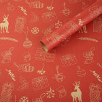 Papier cadeau kraft de no�l, 75x50cm, emballage cadeau �cologique, renne rouge, 5 pi�ces