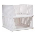 Paquet de 2 empilable vtements panier de rangement organisateur armoire coulissante tiroir tagre diy ...