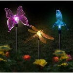 Paquet de 3 lampes solaires de jardin, led multicolores changeant de papillon, colibri, formes de libellule, ...