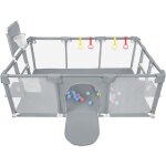 Parc b�b�, barri�re de s�curit�, cl�ture pour enfants, center garden toys, 180x120x66cm, gris fonc�