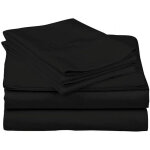 Parure de lit 4 pi�ces en satin de coton �gyptien 800 fils, noir uni, taille king, qualit� h�teli�re ...