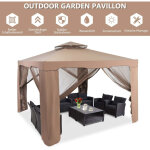 Pavillon de jardin tente de jardin tente de camping avec 4 parois laterales 300 x 300 x 265 cm marron ...