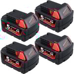 Pdstation - 4x pour milwaukee m18 18v 5ah batterie m18b5 xc li - ion 48 - 11 - 1860 48 - 11 - 1852