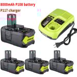 Pdstation - pack de 4 batteries p108 8, 0 ah et chargeur pour batteries ryobi 18 v p108, p102, p104, ...