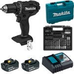 Perceuse - visseuse 18v black avec accessoires + 2 batteries 3ah + chargeur rapide + coffret - makita ...
