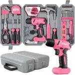 Perceuse visseuse devisseuse sans fil 8v rose - boite a outils complete avec outils de bricolage - embouts, ...