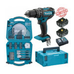 Perceuse visseuse � percussion makita 18v 62nm dhp482 + 2 batt 5 ah + coffret 71 accessoires per�age ...