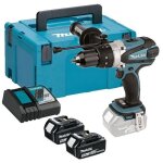 Perceuse visseuse � percussion makita 2 batteries 18v 5. 0 ah, chargeur, coffret - �13mm - dhp458rtj