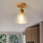 Petit plafonnier en verre d'int�rieur, luminaire de plafond for balcon, plafonnier japonais en bois � ...