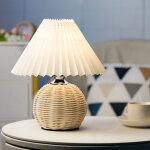 Petite lampe pliss�e, xu, lumi�re tricolore, lampe de table led avec abat - jour pliss� et base en rotin, ...