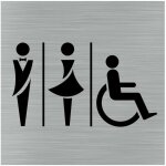 Pictogramme toilettes hommes / femmes / pmr (q1053). signalisation porte 150 x 150 mm. autocollant souple ...