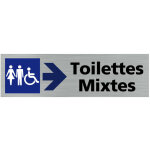 Pictogramme toilettes mixtes fleche vers la droite (q0413). - adh�sif aspect aluminium bross� -