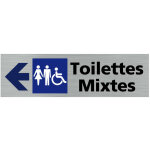 Pictogramme toilettes mixtes fleche vers la gauche (q0418). - adh�sif aspect aluminium bross� -