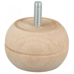 Pied de meuble, boule fixe m8 en pin brut, diam�tre 52mm x hauteur 60mm.