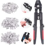 Pince  sertir, avec 150 embouts en aluminium double barillet de 1, 2 / 1, 5 / 2 mm