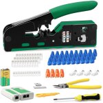 Pince a sertir rj45, kit de sertissage rj45 / rj11 / rj12, avec 4 x conectores rj45 cat6a / 7, 30 x conectores ...