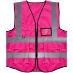Pink xl safety vest with pockets and zip, net vest high visibility reflective jacket for women adults, ...