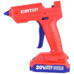 Pistolet  colle sans fil emtop 20v batterie et chargeur vendus sparment + 3 btons de colle 15 cm