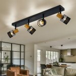 Wofi - plafonnier, 4 flammes, lampe de salon, spot, mobile, aspect bois, acier fer noir, 4x e14, lxlxh ...