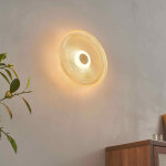 Plafonnier ou applique led rond moderne verre ambr� textur� et base noire - ossara