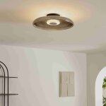 Plafonnier ou applique ronde led verre fum� textur� et base noire - ossara