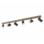 Plafonnier bois spots lampes bois 6 flammes, spots mobiles style campagnard, mtal marron graphite, 6x ...