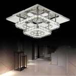 Plafonnier en cristal 30cm miroir acier inoxydable moderne led double - pont luminaire lustre eclairage ...
