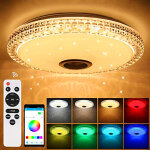 Plafonnier cristal led 72w avec haut - parleur bluetooth, intelligent avec t�l�commande et contr�le app, ...