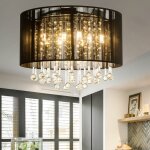 Globo - plafonnier plafonnier cristaux de verre noir salle  manger 8 flammes, mtal soie, 8x led blanc ...
