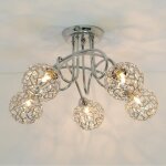 Kosilum ? plafonnier 5 boules en m�tal chrom� et aluminium ? sph�res 10 cm ? ampoule g9 compatible ? ...