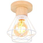Plafonnier industriel, 16cm vintage luminaire e27 r�tro lustre suspension en fer et bois cage design ...