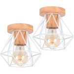 Plafonnier industriel bois et métal 15cm blanc, lampe de plafond vintage cage forme diamant e27 luminaire ... Plafonnier industriel bois et métal 15cm blanc, lampe de plafond vintage cage forme diamant e27 luminaire ...