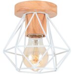 Plafonnier industriel bois et métal 15cm blanc, lampe de plafond vintage cage forme diamant e27 luminaire ... Plafonnier industriel bois et métal 15cm blanc, lampe de plafond vintage cage forme diamant e27 luminaire ...