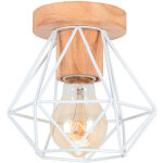 Plafonnier industriel bois et m�tal 15cm blanc, lampe de plafond vintage cage forme diamant e27 luminaire ...
