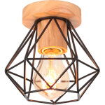 Plafonnier industriel bois et m�tal 15cm noir, lampe de plafond vintage cage forme diamant e27 luminaire ...