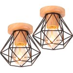 Plafonnier industriel bois et métal 15cm noir, lampe de plafond vintage cage forme diamant e27 luminaire ... Plafonnier industriel bois et métal 15cm noir, lampe de plafond vintage cage forme diamant e27 luminaire ...