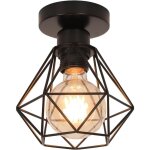 Plafonnier industriel e27, luminaire mtal cage vintage, suspension clairage plafond noir pour cuisine ...