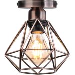 Plafonnier industriel e27 vintage luminaire suspension de plafond abat - jour diamant �16cm bronze rouge ...