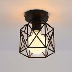 Plafonnier industrielle en m�tal cage carr�, 15cm lustre abat - jour fer luminaire e27 40w noir pour ...