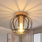 Plafonnier industrielle en m�tal cage, vintage lustre plafonnier en bois, e27 r�tro lampe de plafond ...
