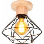 Plafonnier industrielle rtro lampe de plafond en mtal et bois luminaire plafonnier intrieur e27 22cm ...