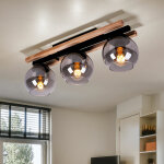 Plafonnier plafonnier lampe de salon lampe de salle  manger, mtal bois de chne noir fum, 3 flammes, ...