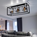 Plafonnier led en verre 3 flammes abat - jour en verre fum plafonnier rond noir lampe de salon, mtal ...