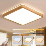 Plafonnier led en bois � 50 cm, 3000 - 6000 k lampe carr�e en bois naturel avec �clairage � 360� pour ...