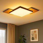 Plafonnier led en bois plafonnier de salon aspect bois plaques interchangeables, acier plastique, 12w ...