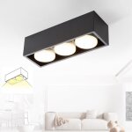 Plafonnier led encastrable, noir, avec 3 spots, orientables, des spots de plafond carr�s, une lampe chaude ...